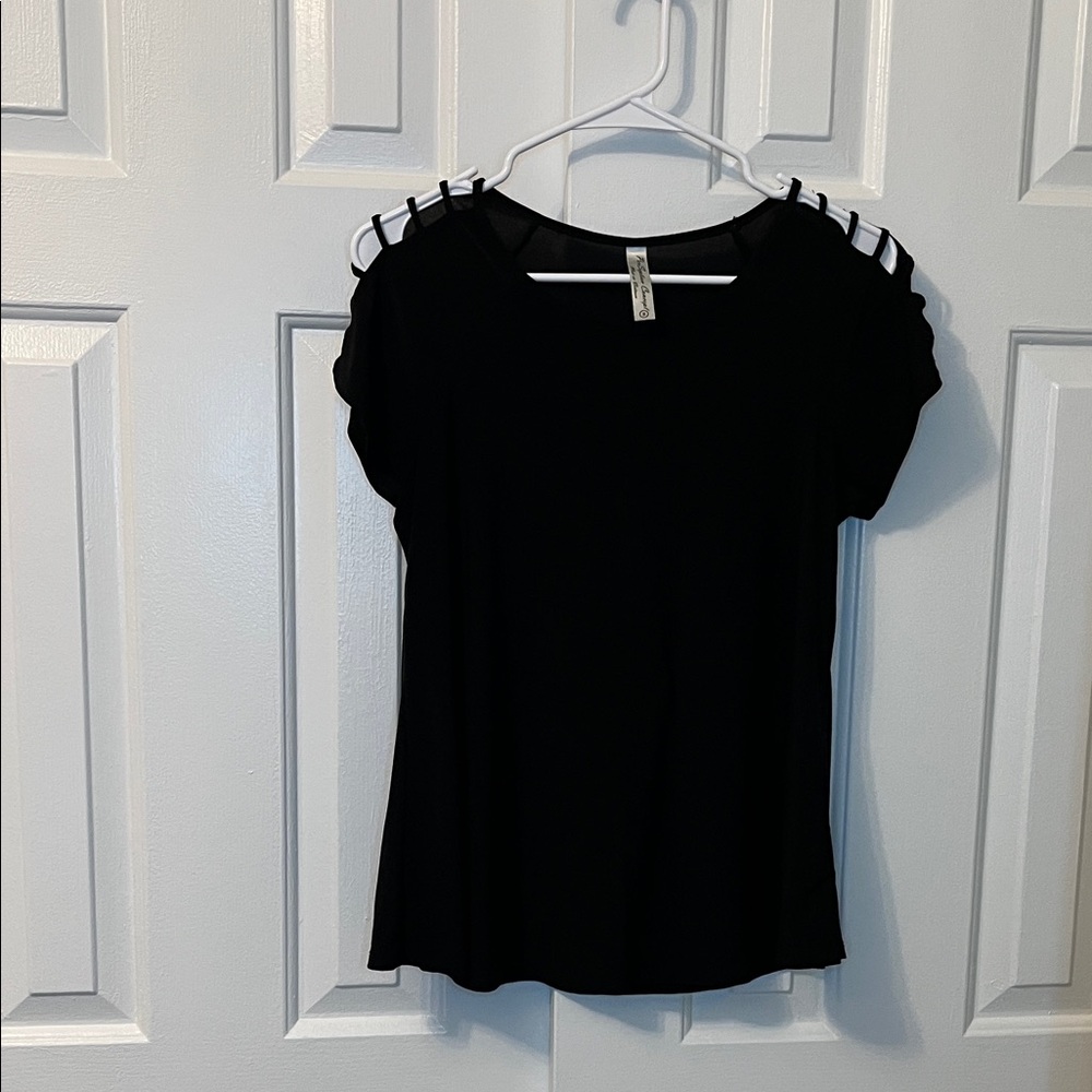 PerSeption Concept Black Cut Out Short Sleeve‎ Tee Size S